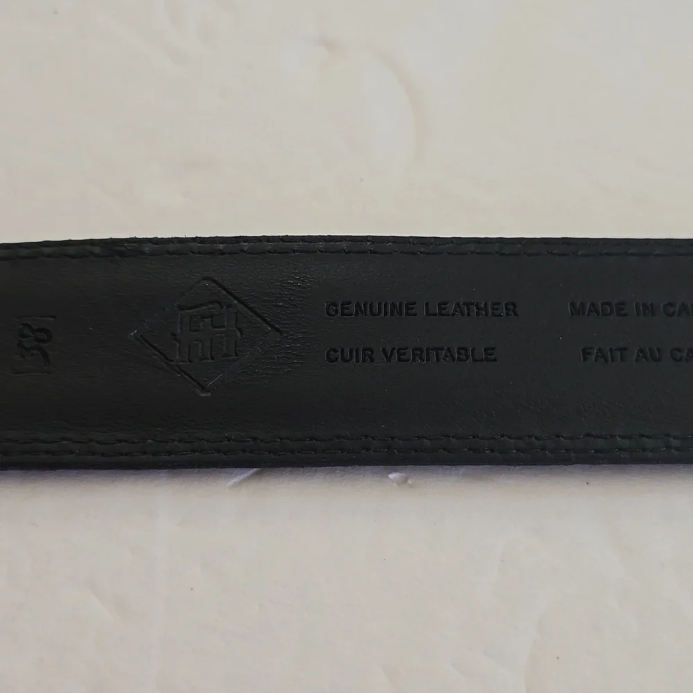 Mens Black Leather Silver Buckle Belt New! Sz.38